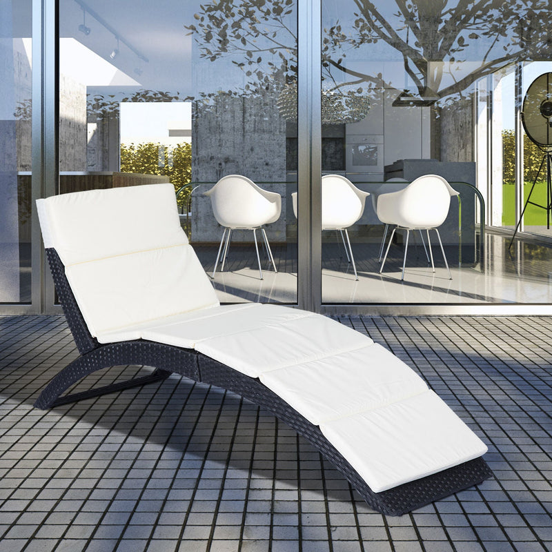 Outsunny Foldable Rattan Single Lounger - Black