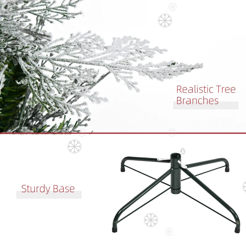 HOMCOM Pencil Snow Christmas Tree Flocked 6' with Realistic Cypress Branches