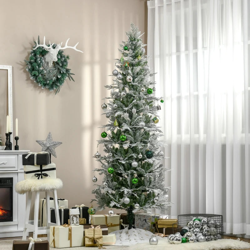 HOMCOM Pencil Snow Christmas Tree Flocked 6' with Realistic Cypress Branches