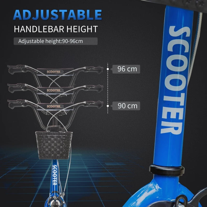 HOMCOM Childrens Scooter With Backet & Brakes - Blue