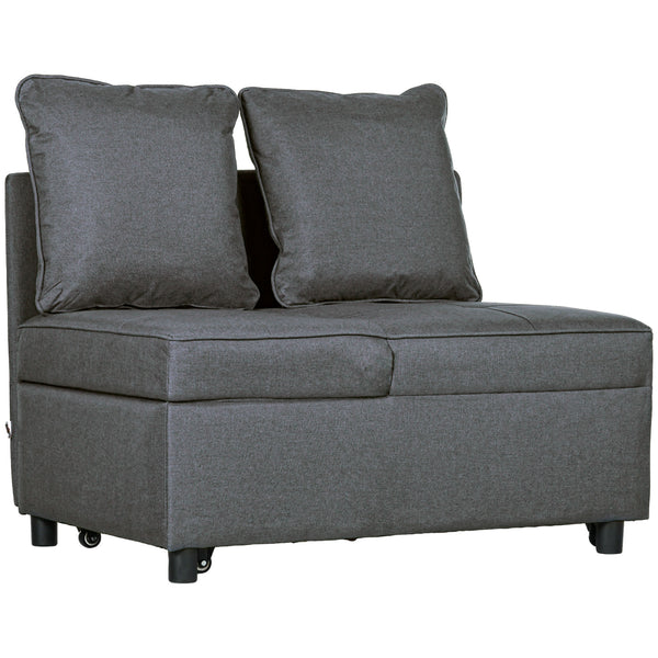 HOMCOM Folding Sleeper Sofa Bed Chair With Pillows, Pocket, Grey