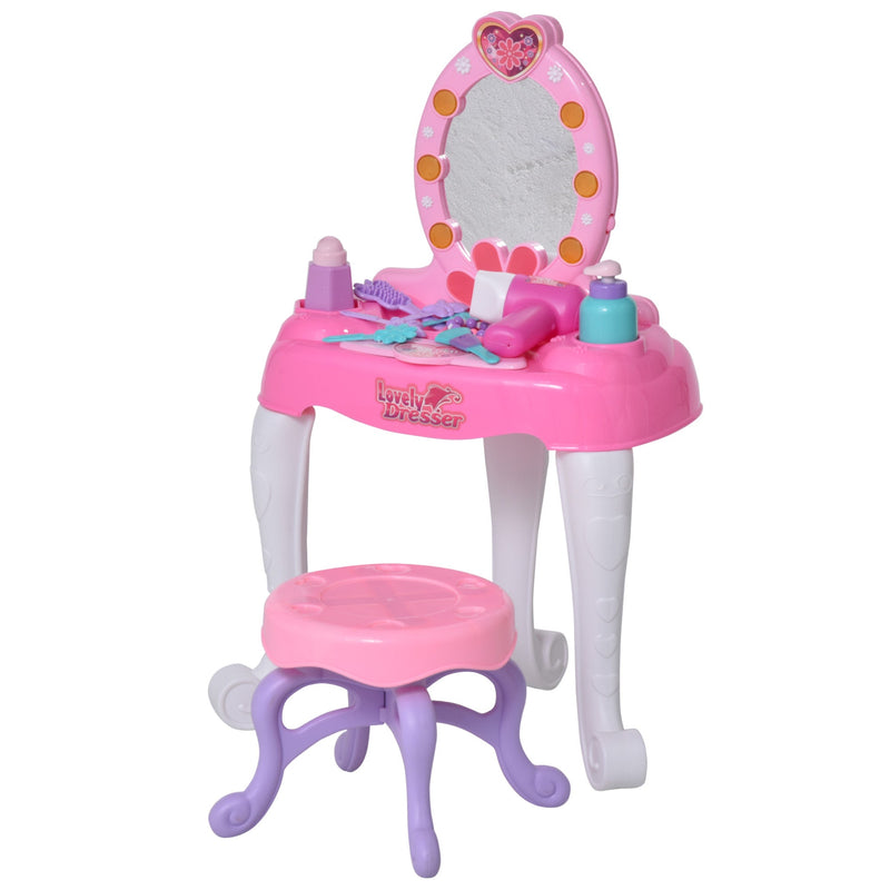 Kids Pretend Play Plastic Vanity Table Set Pink/White