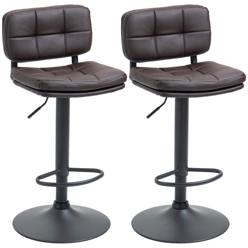 HOMCOM Swivel Bar Stools Set Of 2 PU Leather for Home Kitchen Counter Brown