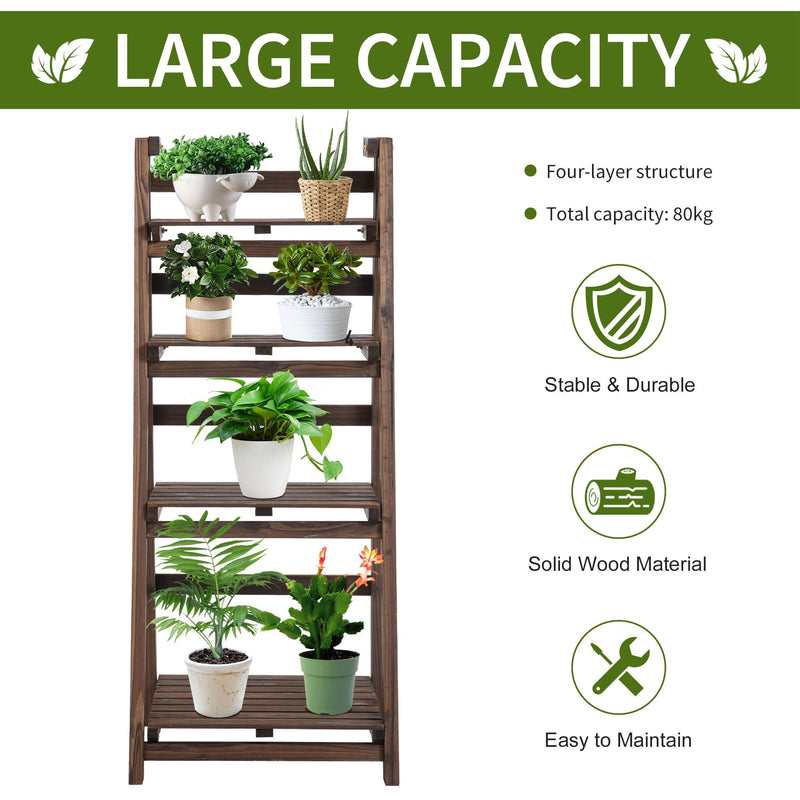 Outsunny 4-Tier Wooden Plant Shelf Foldable Flower Pots Holder Stand