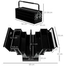 DURHAND 3 Tier Metal Toolbox with 5 Tray Carry Handle 56cmx20cmx34cm Black