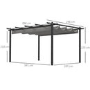 Outsunny 4 x 3(m) Aluminium Pergola Gazebo Garden Shelter w/ Retractable Roof