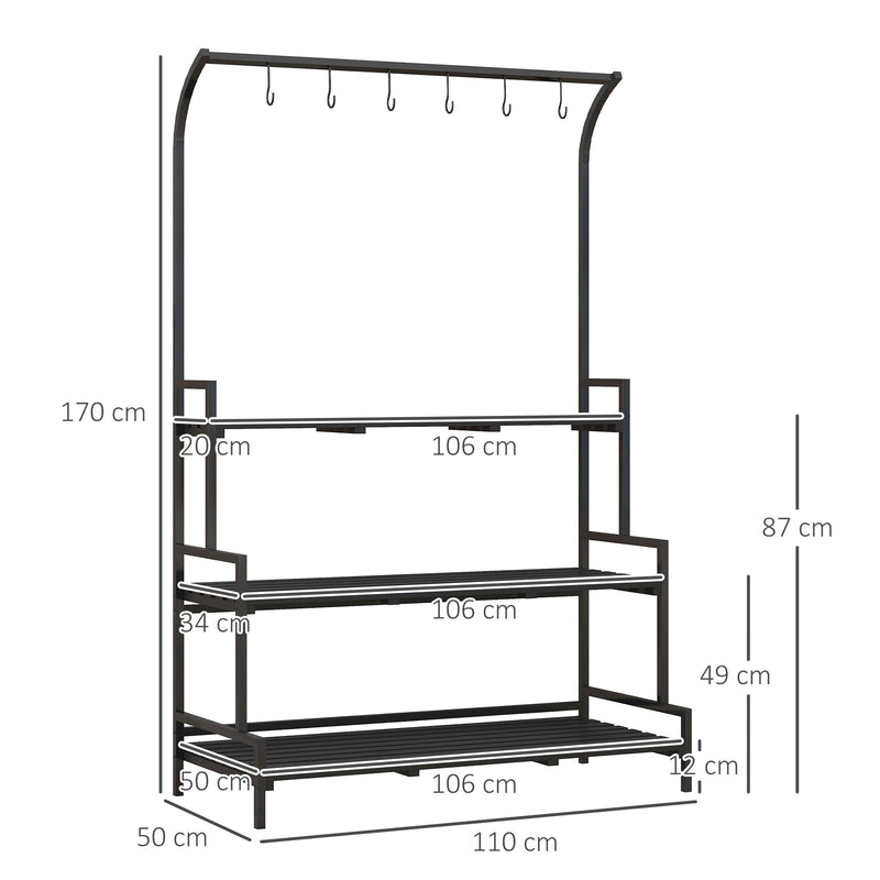 Outsunny 3 Tiered Plant Rack Stand with Hanging Hooks for Indoor Outdoor Use