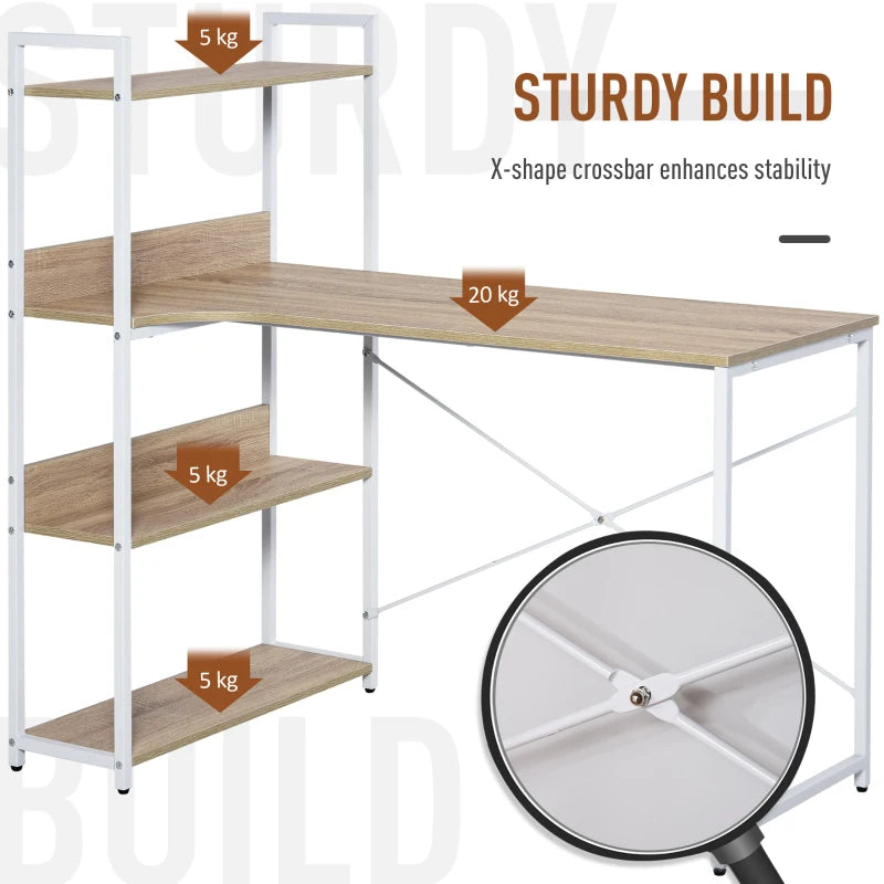 HOMCOM Vintage Computer Desk with Shelves 120cm - White