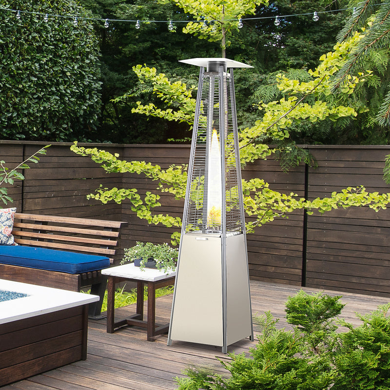Outsunny Stainless Steel Outdoor Garden Pyramid Patio Heater with Wheels and Rain Cover - Silver