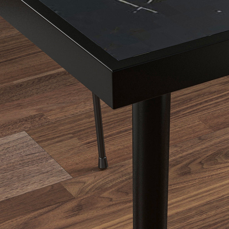 Outsunny Outdoor Dining Table for 4 with Marble Effect Tempered Glass Top Black