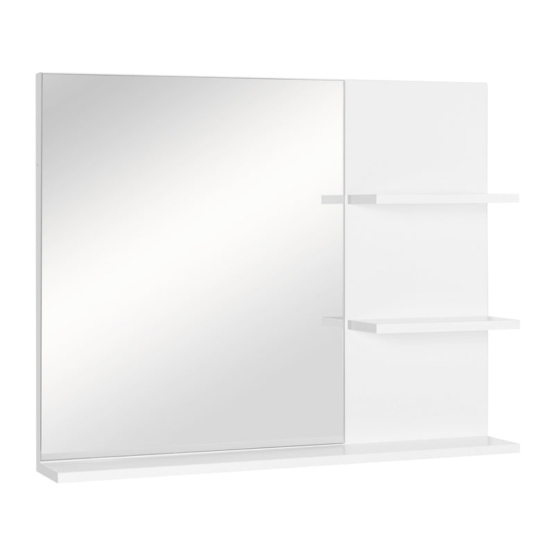 kleankin Bathroom Mirror Wall Mount Vanity Mirror with 3 Storage Shelves, White