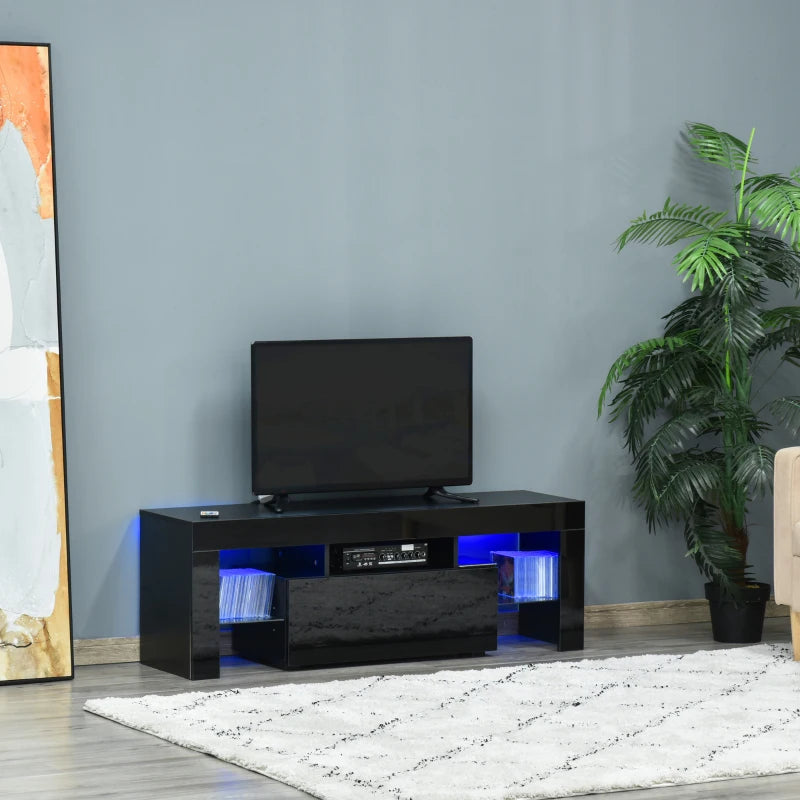 HOMCOM TV Stand High Gloss with LEDs 130cm - Black
