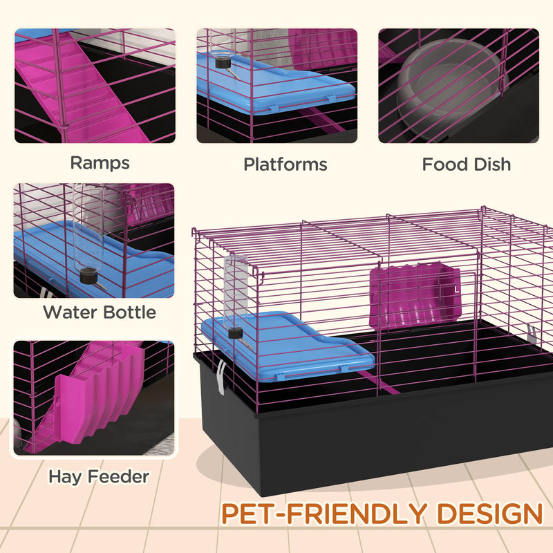 PawHut Small Animal Cage, Rabbit Guinea Pig Hutch, Pet Playhouse