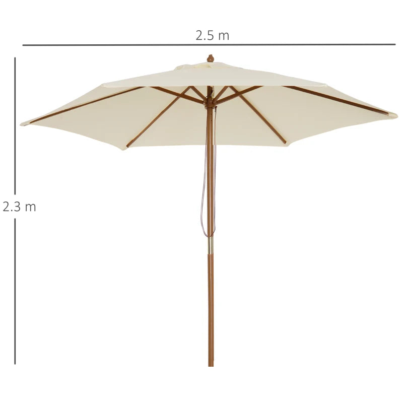 Outsunny Parasol Wooden 2.5 m - Cream