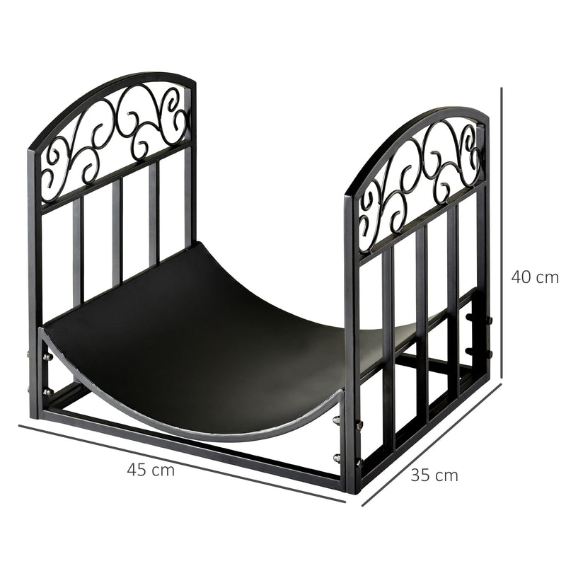 Outsunny Fire Wood Rack Black Iron 40H x 45W x 35Dcm
