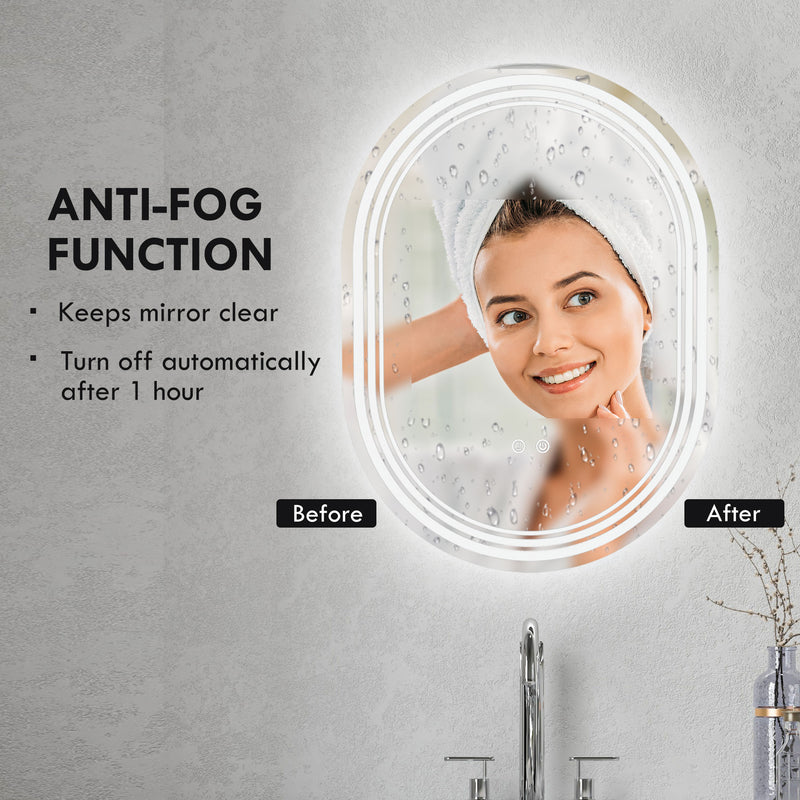 kleankin Bathroom Mirror with LED Lights, 3 Colours, Anti-fog, 80 x 60cm