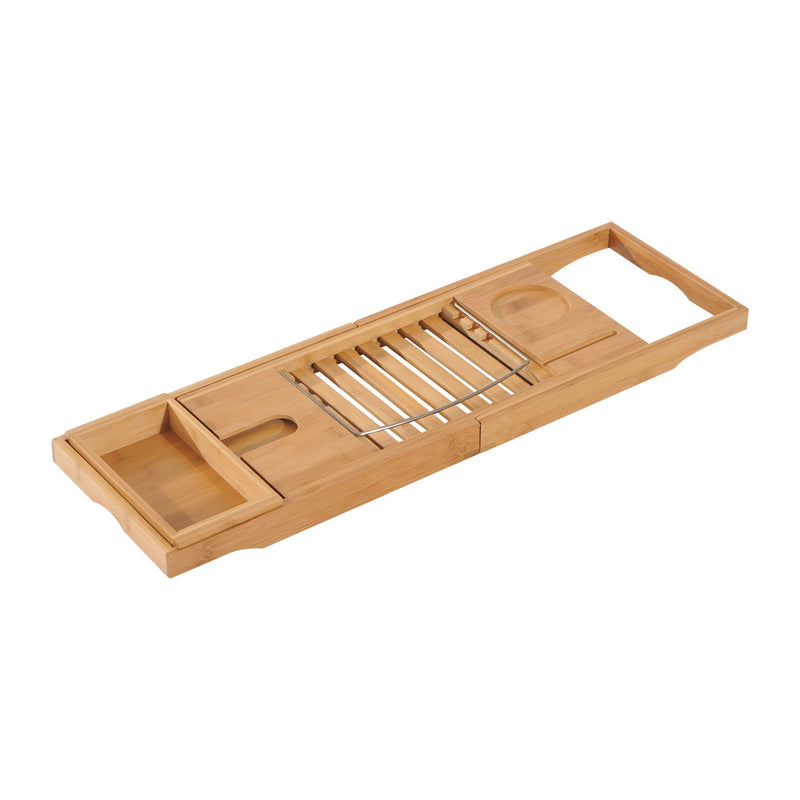 HOMCOM Extendable Bath Tub Bathroom Tray Bathtub Caddy Shelf Wine Holder Book