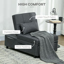 HOMCOM Folding Sofa Bed Adjustable Single Sleeper W/ Pillow Side Pocket, Grey