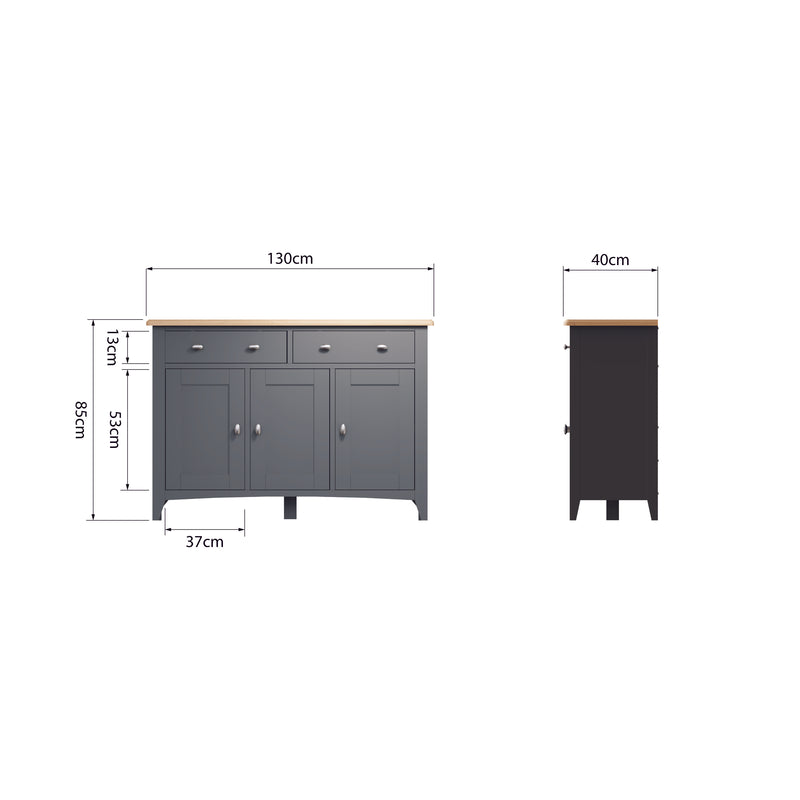 Malmesbury Grey Sideboard with 3 Doors 130 x 40 x 85 cm