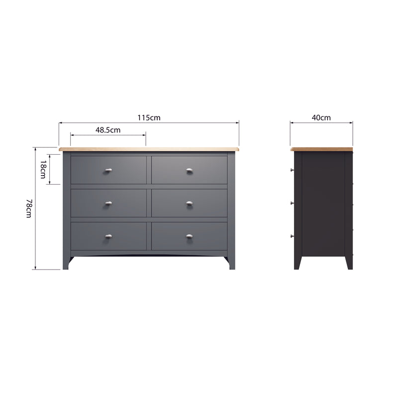 Malmesbury Grey Chest of 6 Drawers 115 x 40 x 78 cm