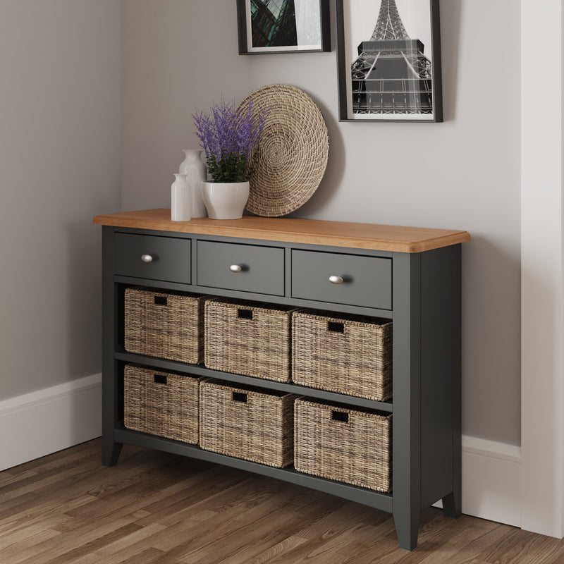 Malmesbury Grey Storage Cabinet Unit 3 Drawer 6 Basket 110 x 30 x 75 cm