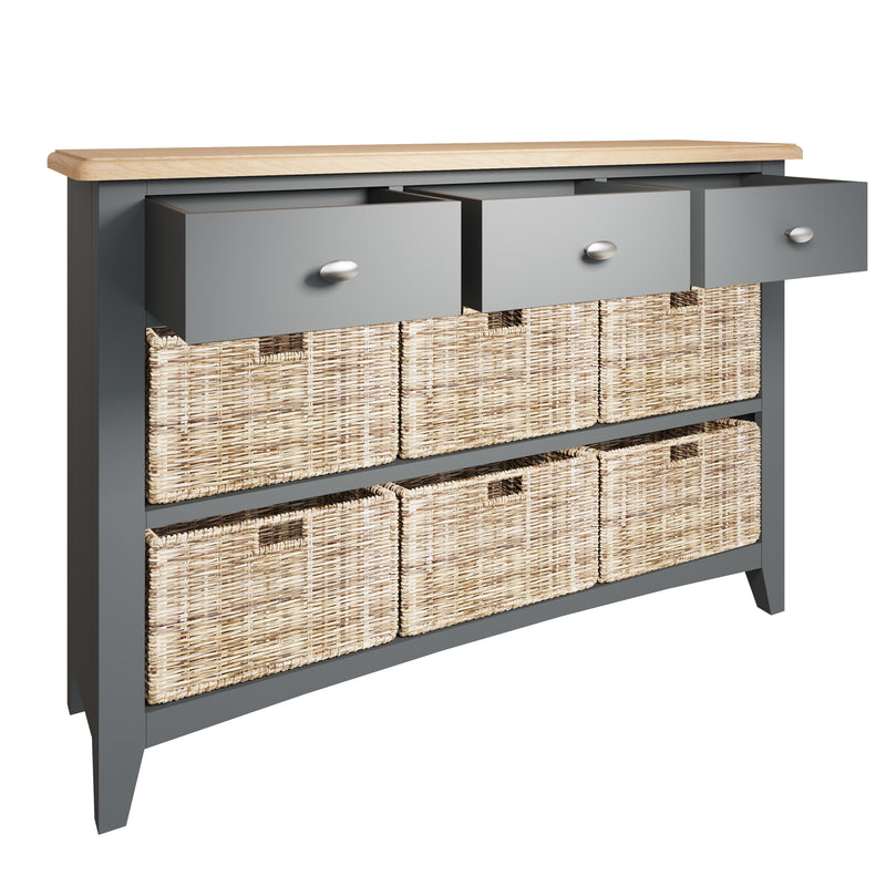 Malmesbury Grey Storage Cabinet Unit 3 Drawer 6 Basket 110 x 30 x 75 cm