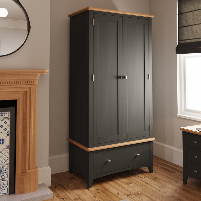 Malmesbury Grey Wardrobe Double with Drawer 90 x 52 x 185 cm