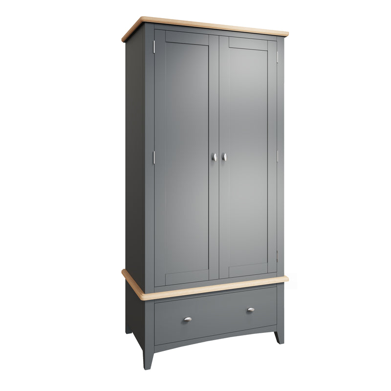 Malmesbury Grey Wardrobe Double with Drawer 90 x 52 x 185 cm