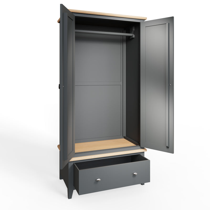 Malmesbury Grey Wardrobe Double with Drawer 90 x 52 x 185 cm