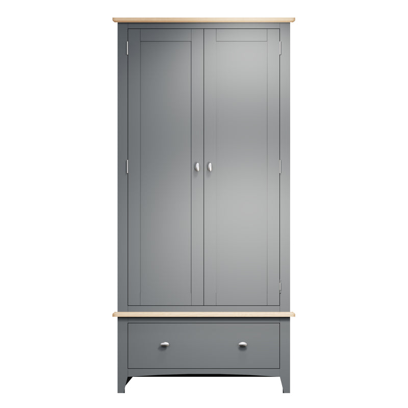 Malmesbury Grey Wardrobe Double with Drawer 90 x 52 x 185 cm