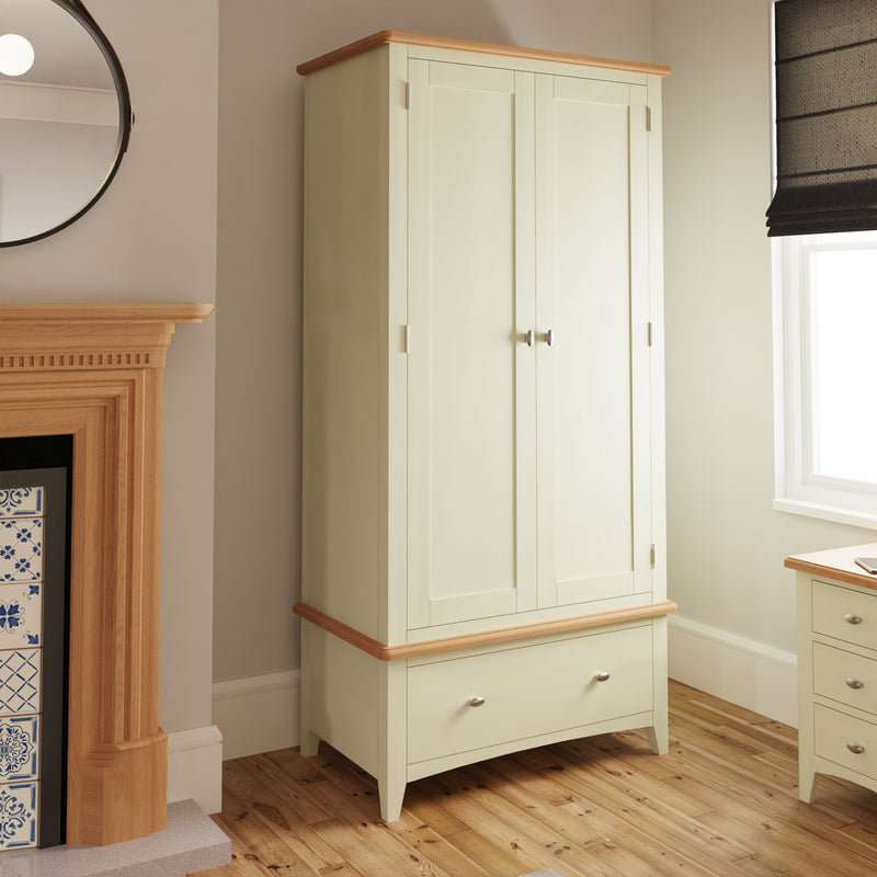 Salisbury Pure White Wardrobe 2 Door with Drawer 90 x 52 x 185 cm