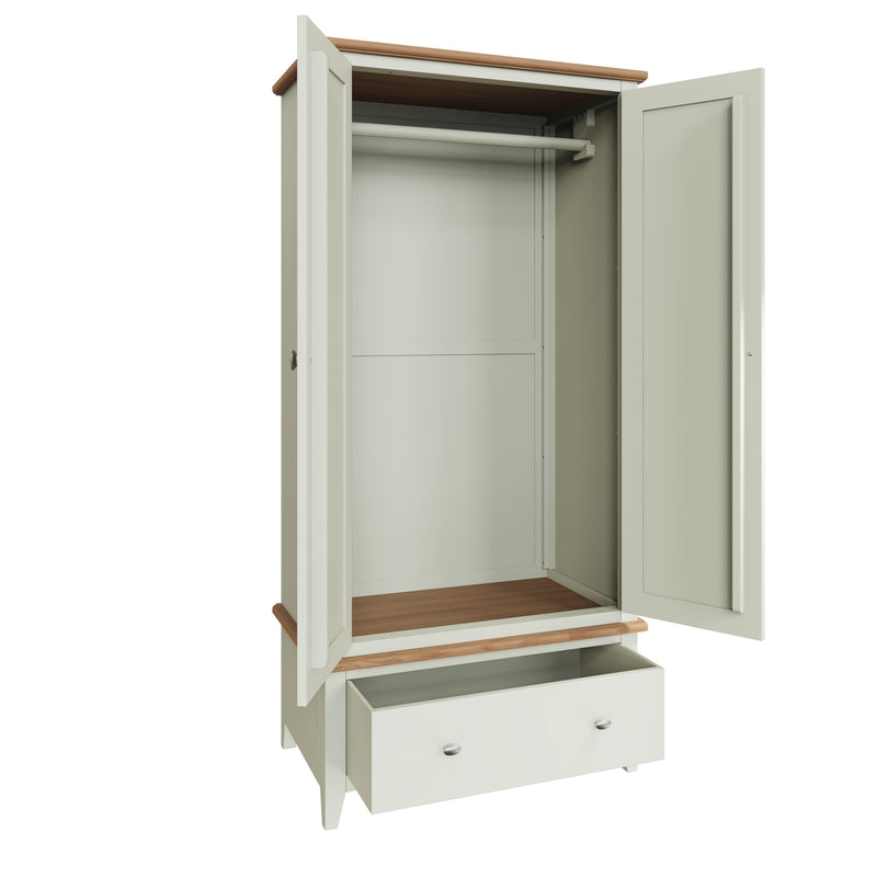 Salisbury Pure White Wardrobe 2 Door with Drawer 90 x 52 x 185 cm