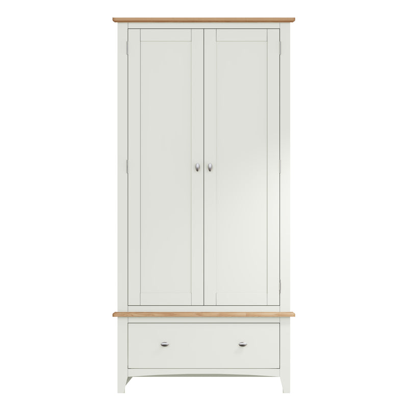 Salisbury Pure White Wardrobe 2 Door with Drawer 90 x 52 x 185 cm