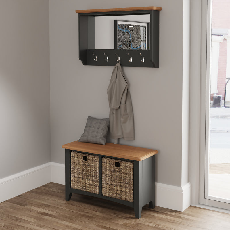Malmesbury Grey Wall Coat Rack with Mirror 80 x 15 x 50 cm