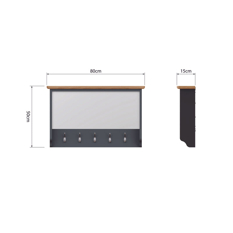 Malmesbury Grey Wall Coat Rack with Mirror 80 x 15 x 50 cm