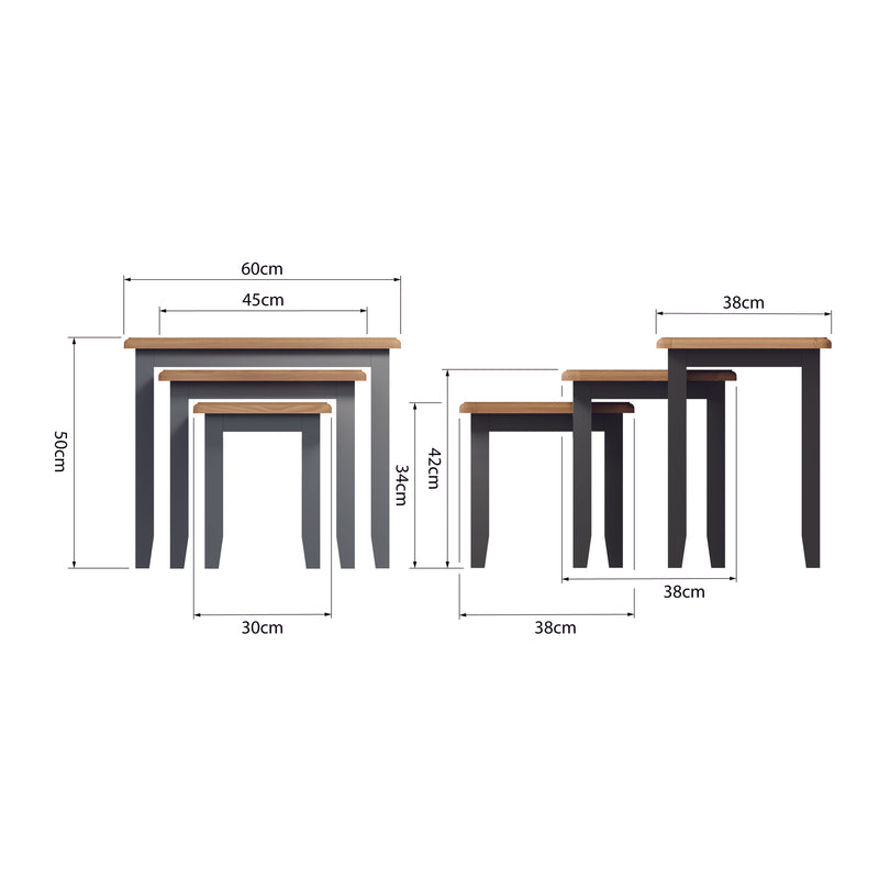 Malmesbury Grey Nest of 3 Tables 60 x 38 x 50 cm