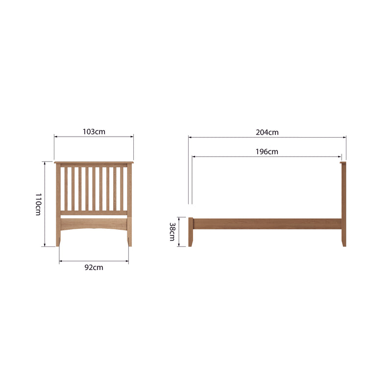 Shrewsbury Light Oak Bed 3' Single 103 x 204 x 110 cm