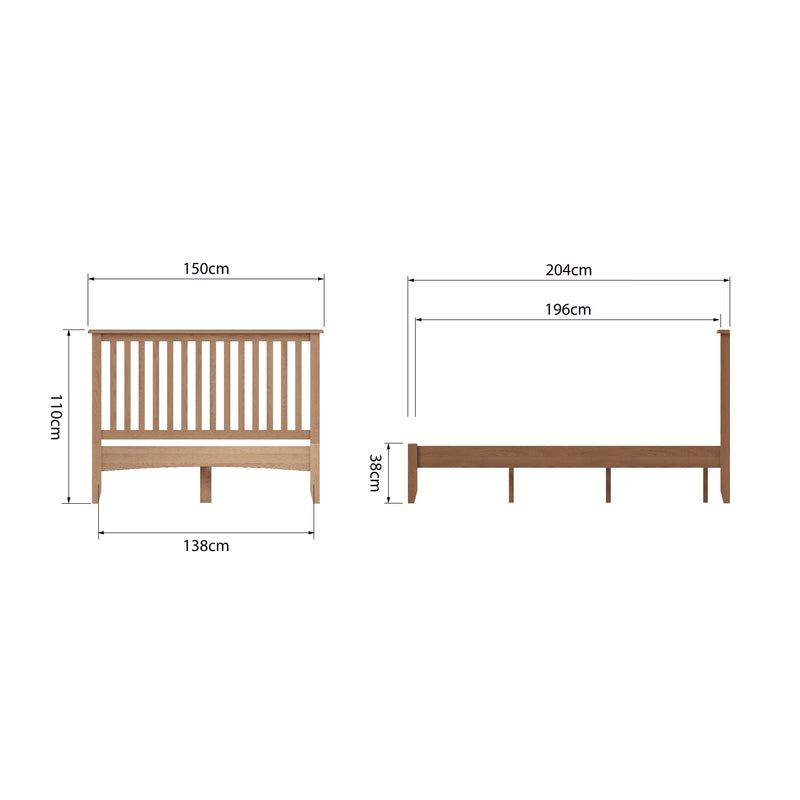 Shrewsbury Light Oak Bed 4'6" Double 150 x 204 x 110 cm