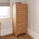 Shrewsbury Light Oak Chest of 5 Drawers - Narrow 50 x 36 x 115 cm