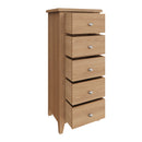 Shrewsbury Light Oak Chest of 5 Drawers - Narrow 50 x 36 x 115 cm