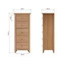 Shrewsbury Light Oak Chest of 5 Drawers - Narrow 50 x 36 x 115 cm