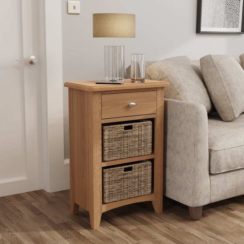Shrewsbury Light Oak Cabinet 1 Drawer 2 Basket 50 x 30 x 75 cm