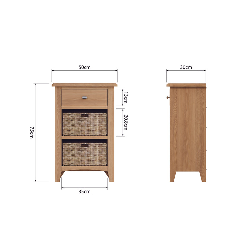 Shrewsbury Light Oak Cabinet 1 Drawer 2 Basket 50 x 30 x 75 cm