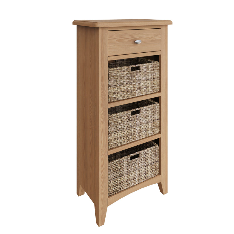 Shrewsbury Light Oak Cabinet 1 Drawer 3 Basket 50 x 30 x 100 cm