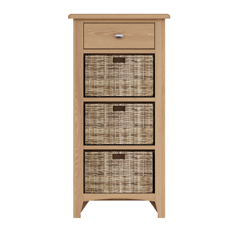 Shrewsbury Light Oak Cabinet 1 Drawer 3 Basket 50 x 30 x 100 cm
