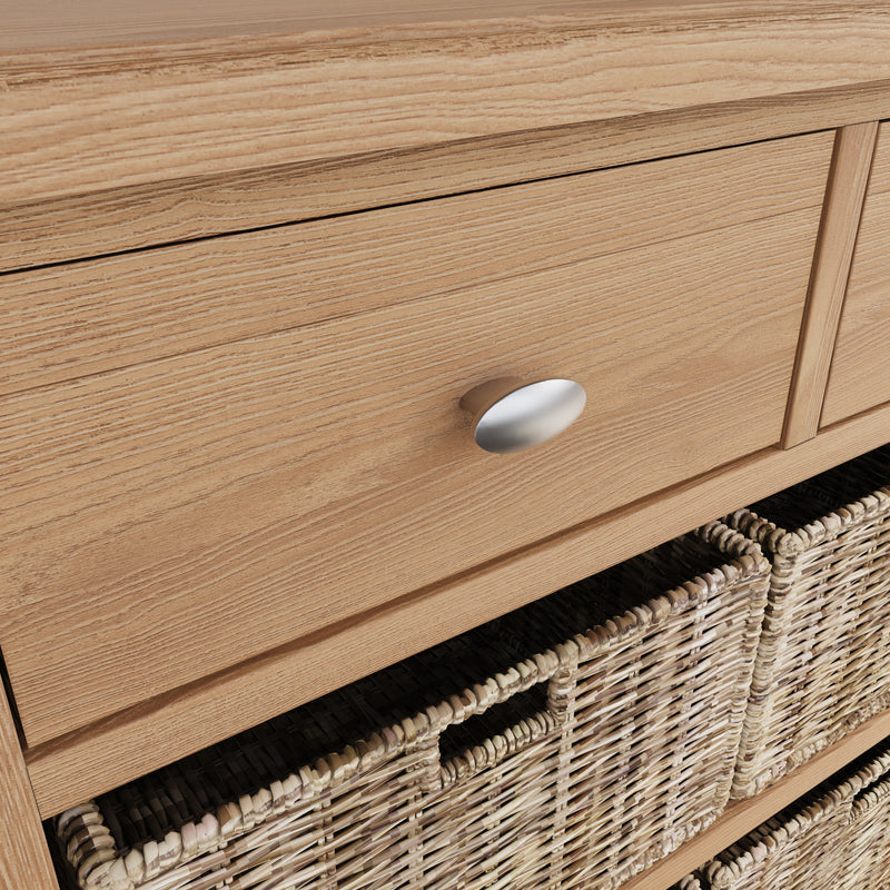 Shrewsbury Light Oak Storage Cabinet Unit 3 Drawer 6 Basket 110 x 30 x 75 cm