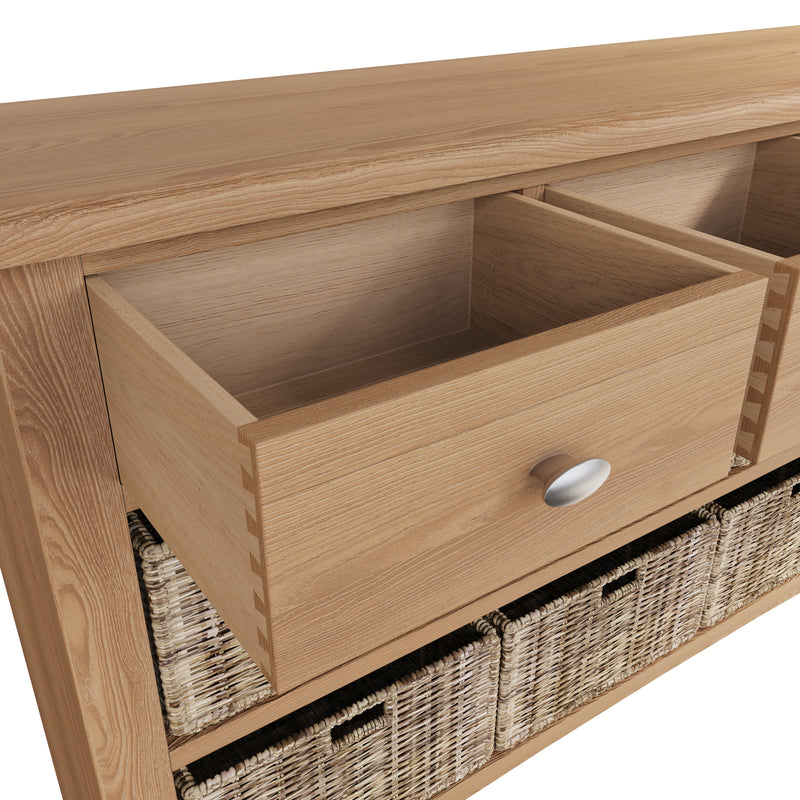 Shrewsbury Light Oak Storage Cabinet Unit 3 Drawer 6 Basket 110 x 30 x 75 cm