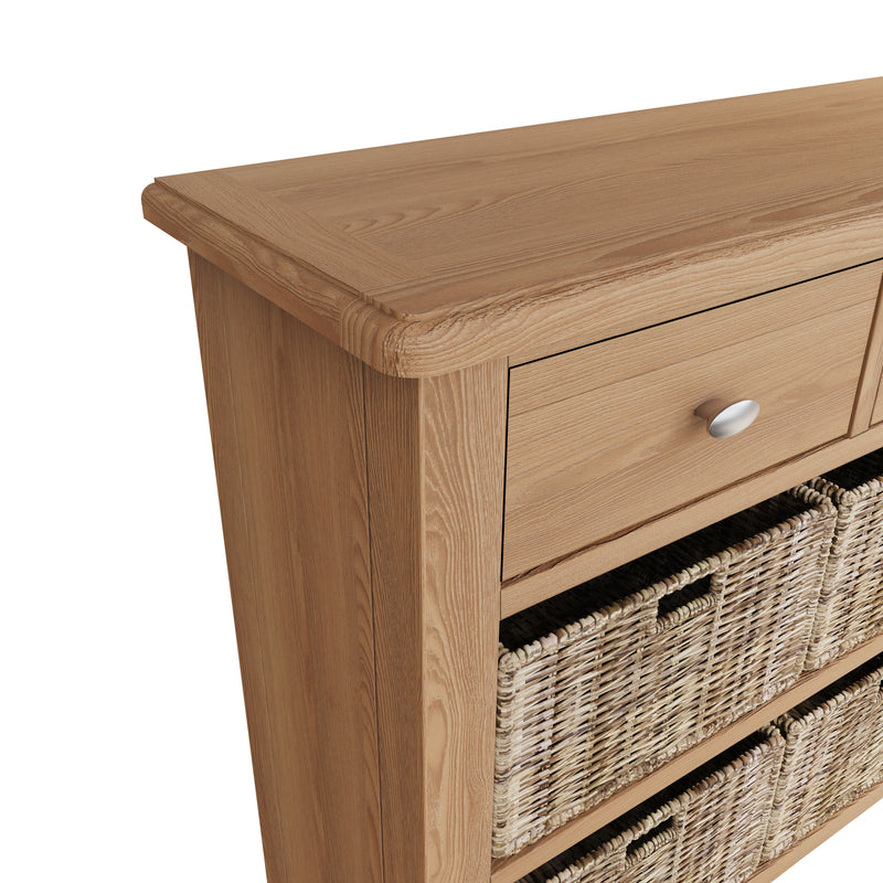 Shrewsbury Light Oak Storage Cabinet Unit 3 Drawer 6 Basket 110 x 30 x 75 cm