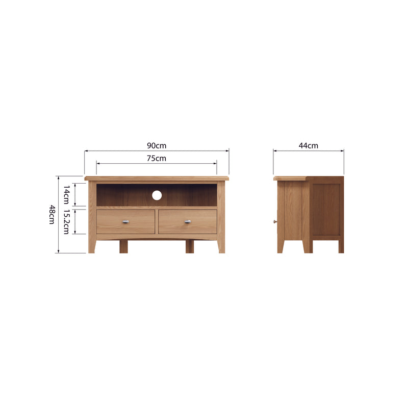 Shrewsbury Light Oak Corner TV Unit 90 x 44 x 48 cm
