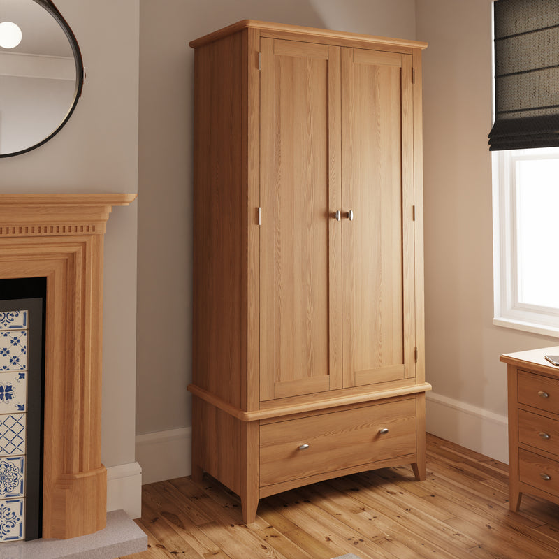 Shrewsbury Light Oak Wardrobe Double with Drawer 90 x 52 x 185 cm